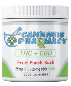 Cannabis Pharmacy 1:1 Delta-9 THC Gummies | 25mg THC & 25mg CBD - Fruit Punch Kush - 20ct