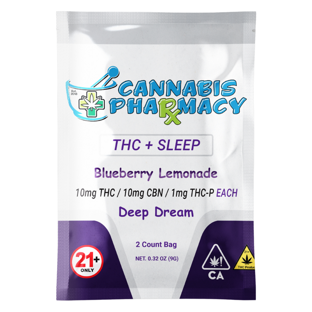Cannabis Pharmacy | Deep Dream Sleep Gummies | 10mg CBN +10mg D9 +1mg THCP - Blueberry Lemonade - 2ct Cannabis Pharmacy | Deep Dream Sleep Gummies | 10mg CBN +10mg D9 +1mg THCP - Blueberry Lemonade - 2ct